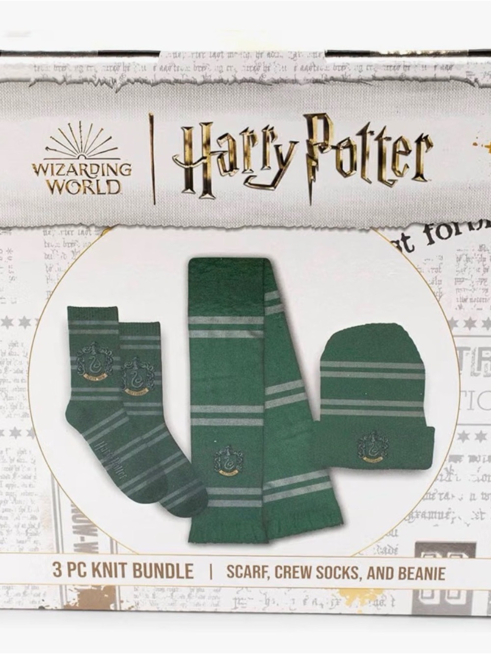 Warner Bros. Slytherin Green Scarf, Socks & Beanie 3-Piece Knit Bundle